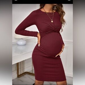 Elegant Maternity Burgundy Dress